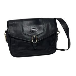 Longchamp Veau Frainé Vintage Black Leather Crossbody Shoulder Bag